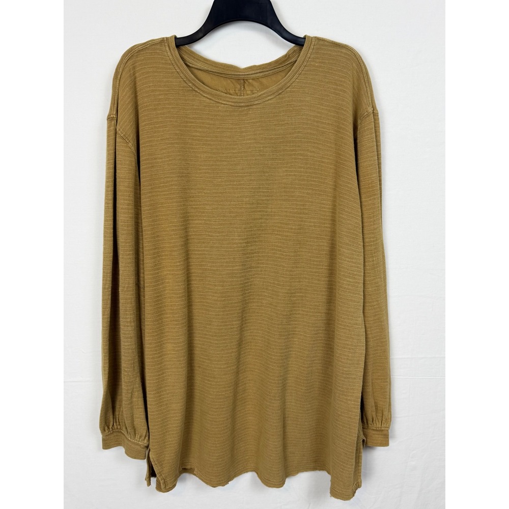 We The Free Women Cotton Top M Mustard Yellow Long Sleeve Textured Oversized
